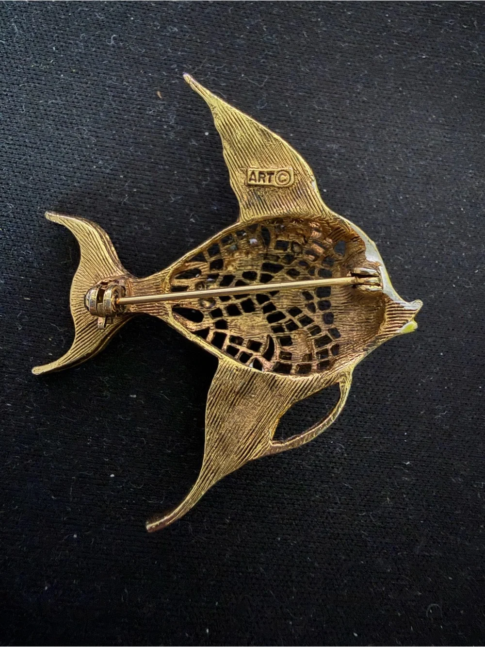 Sold Vintage Gold and Lime Decorative Fish Pin/Brooch- Elegant Floral Accent